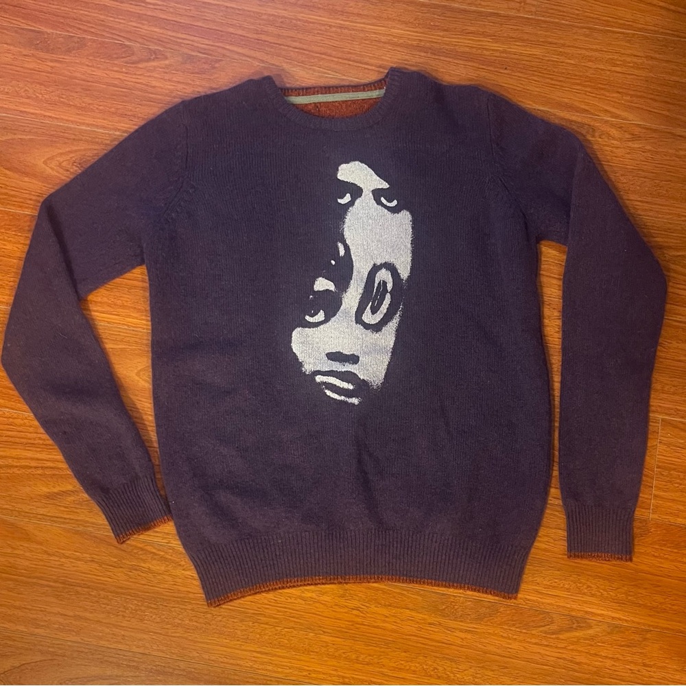 No Tag 100%Wool Purple TightKnit Sweater Cool Print Unisex